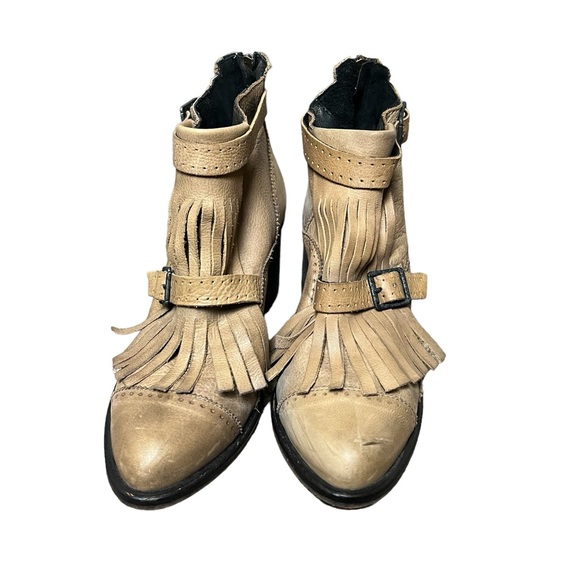 Free People | Tan leather block heel fringe boho western booties size 9 - Picture 5 of 16